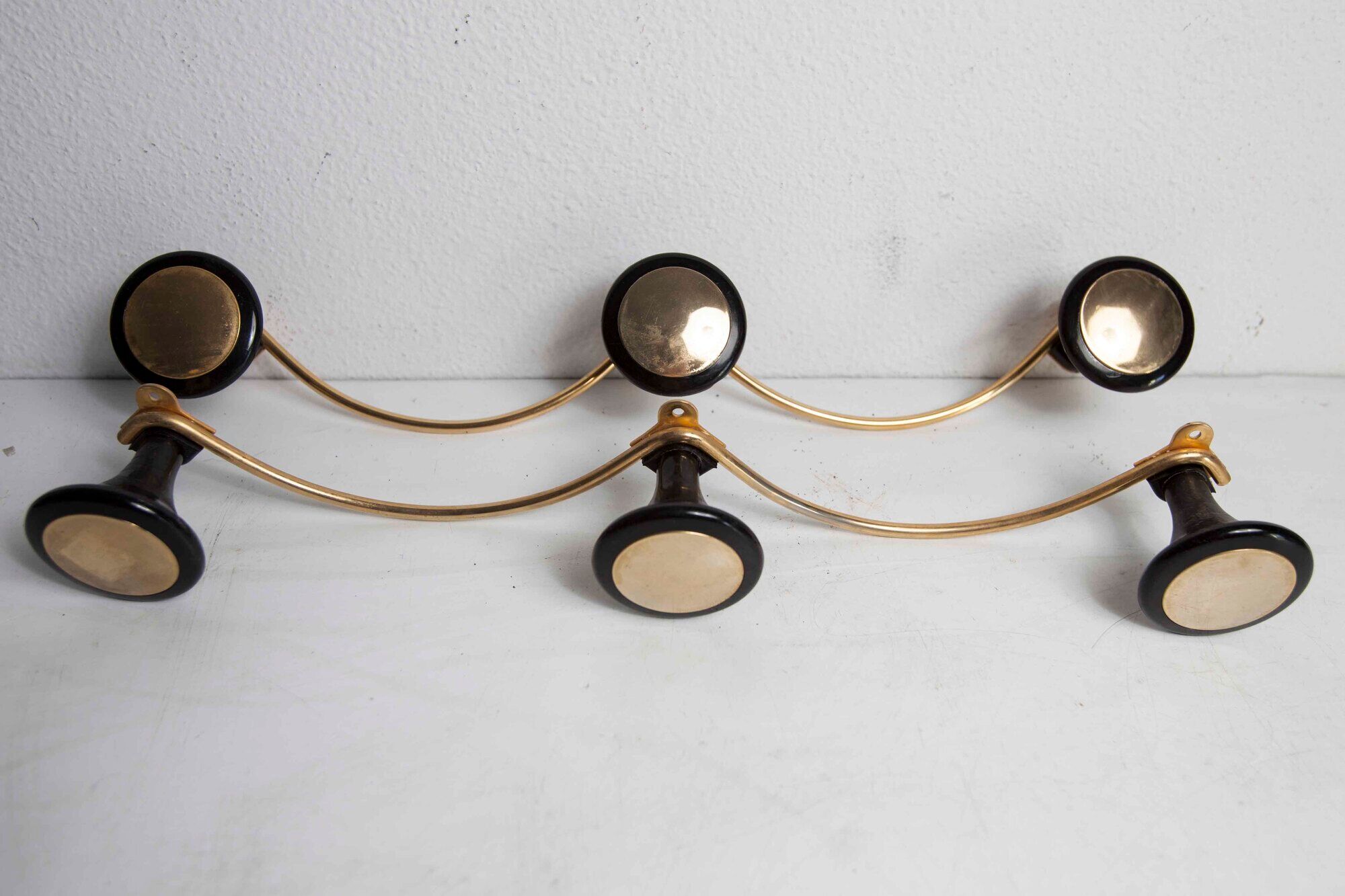 Pair of coat racks 3 hooks 1960 brass and plastic