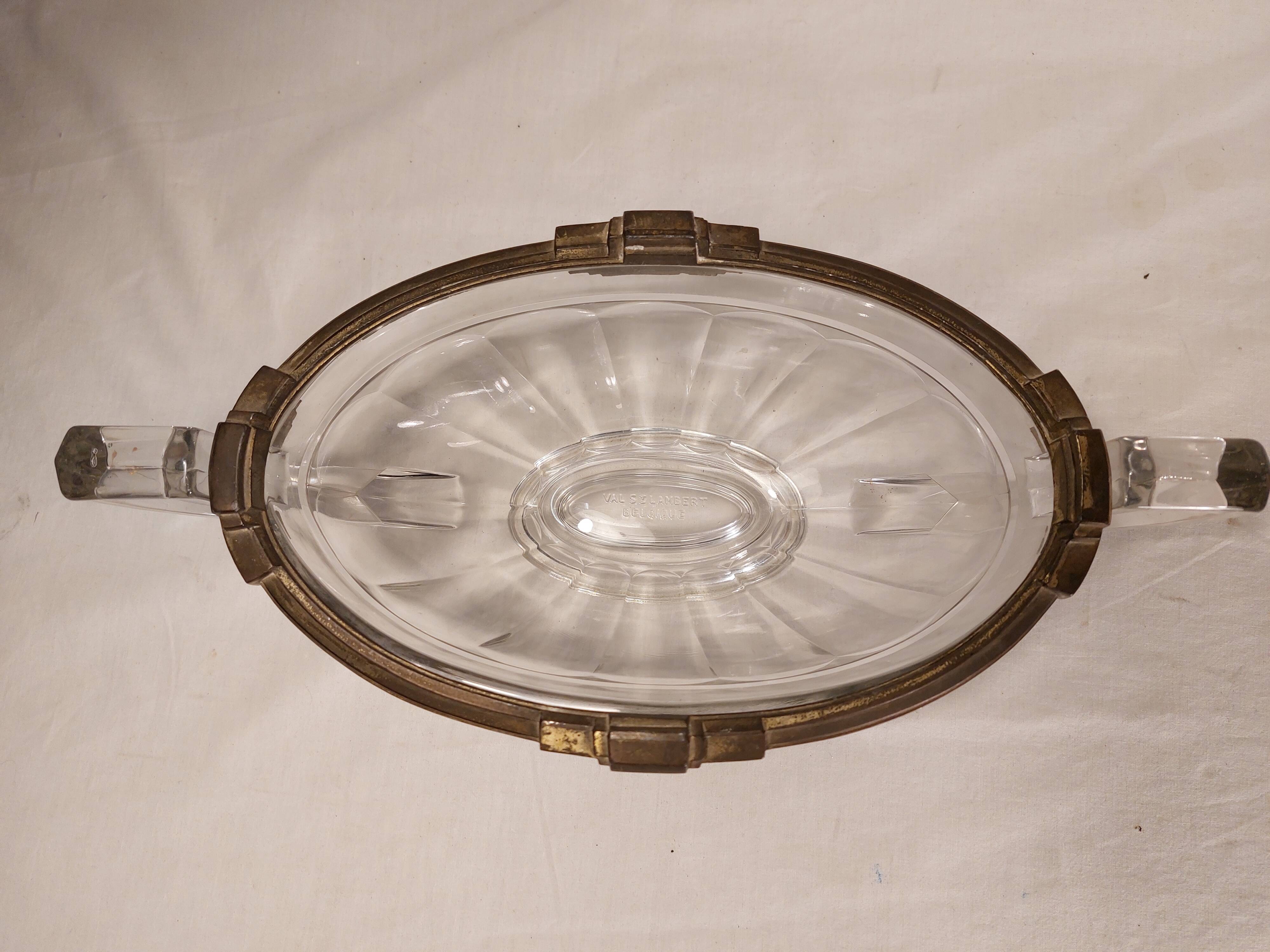 Oval cup with Art Deco handles "Noémie" - Cristal Val St Lambert Belgium
