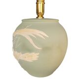 Matt green table lamp and birds in relief