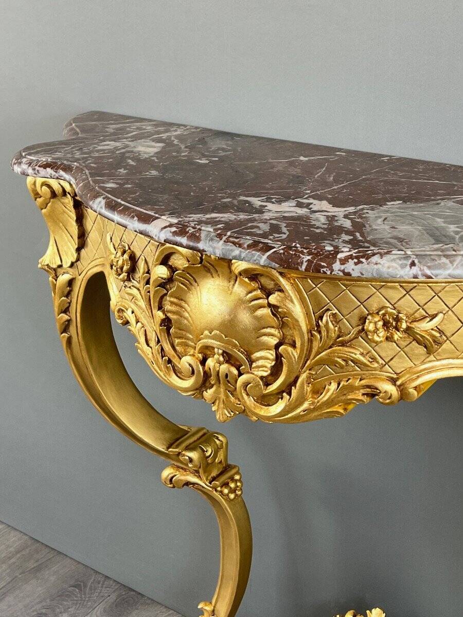 Louis XV Style Wall Console in Gilded Wood and Marble, 19th Century