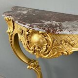 Console Murale De Style Louis XV En Bois Doré Et Marbre, XIXe Siècle