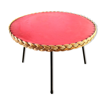 Table basse osier et métal design années 60