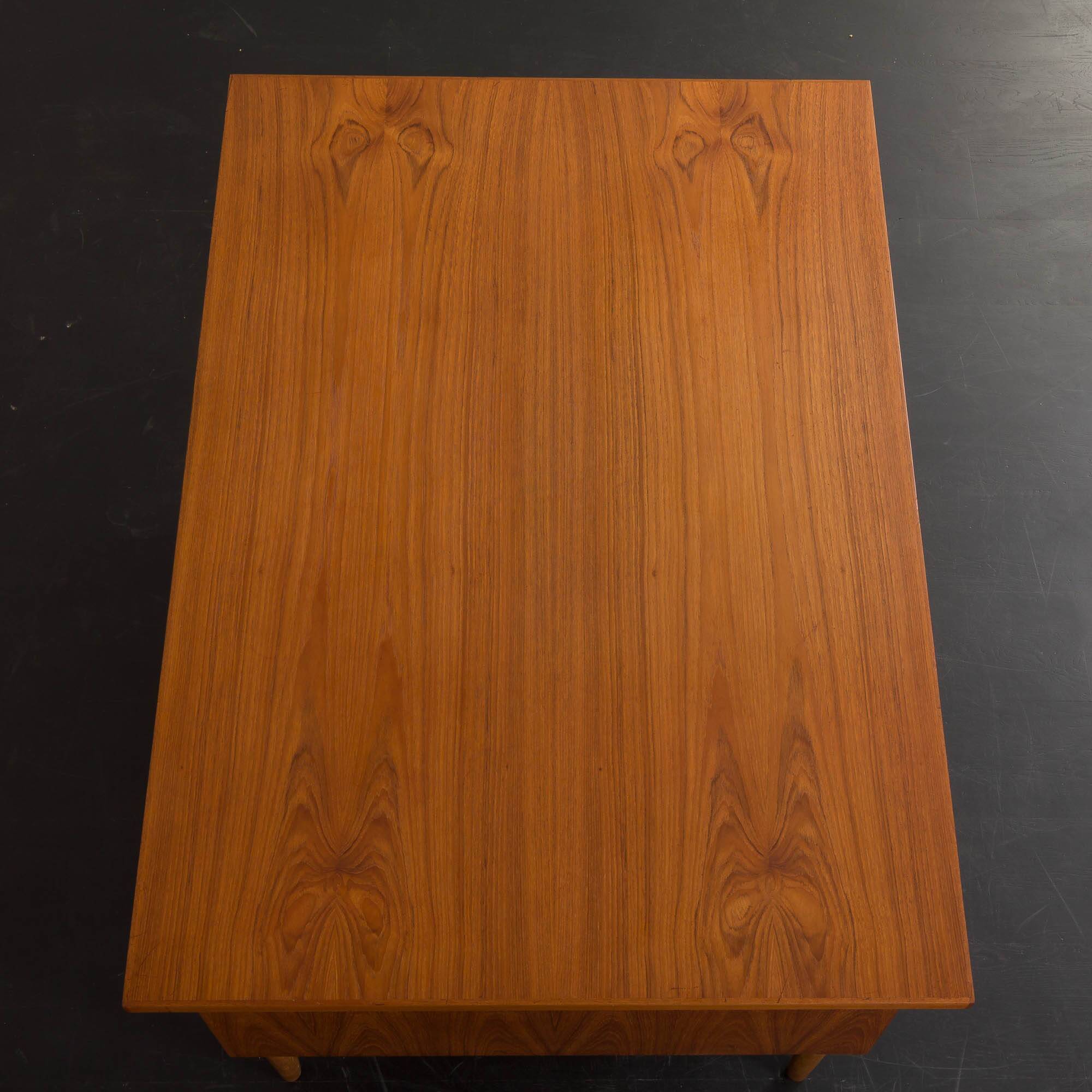 Teak and oak double-sided desk with X-shaped legs