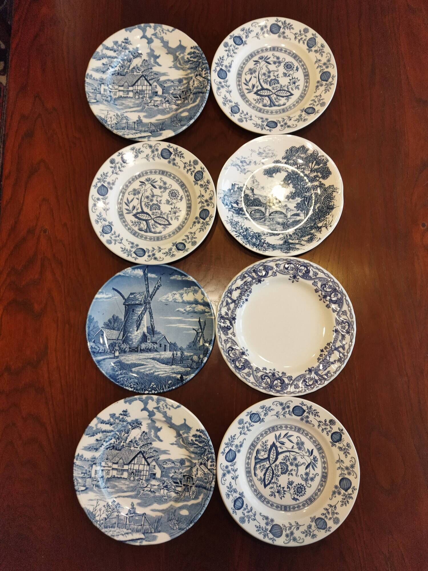 8 blue & white dinner plates (Royal Tudor Gien Lunéville Ceraminter)