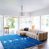 Vintage cobalt blue Moroccan Berber rug or carpet