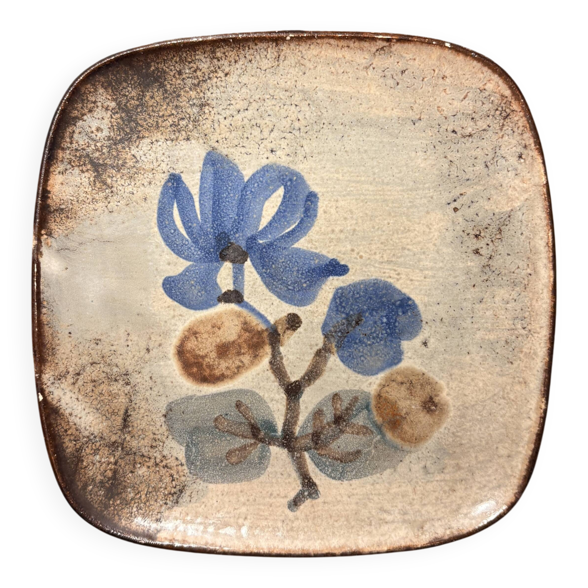 Square ceramic plate – signed Gustave Reynaud (Atelier Ratte)