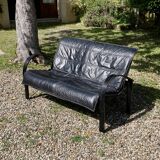 Scandinavian black leather sofa by Tord Björklund for Ikea