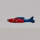 Poisson Bozo rouge et bleu en bois  (Mali)