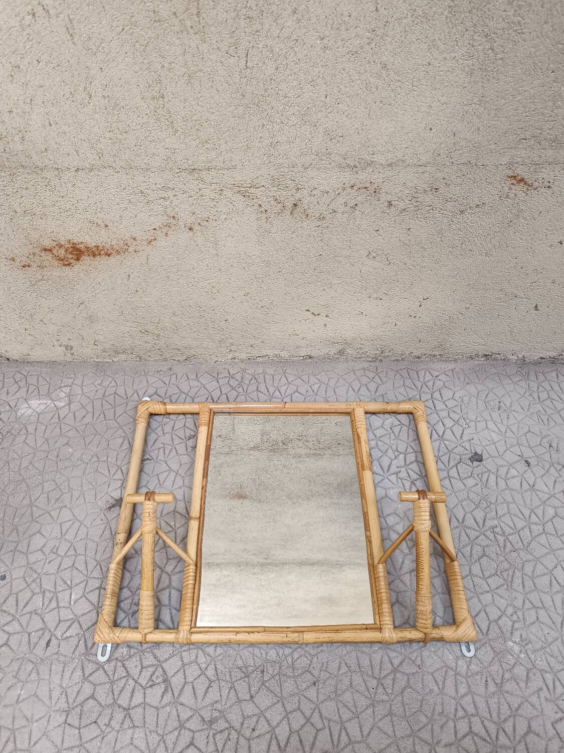 Vintage rattan wicker mirror wall coat rack