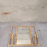 Vintage rattan wicker mirror wall coat rack