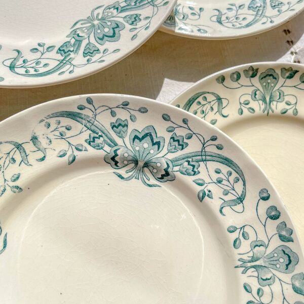 Lot de 6 Petites Assiettes Anciennes Terre de Fer ''Figuig'' – Longchamp XIXe