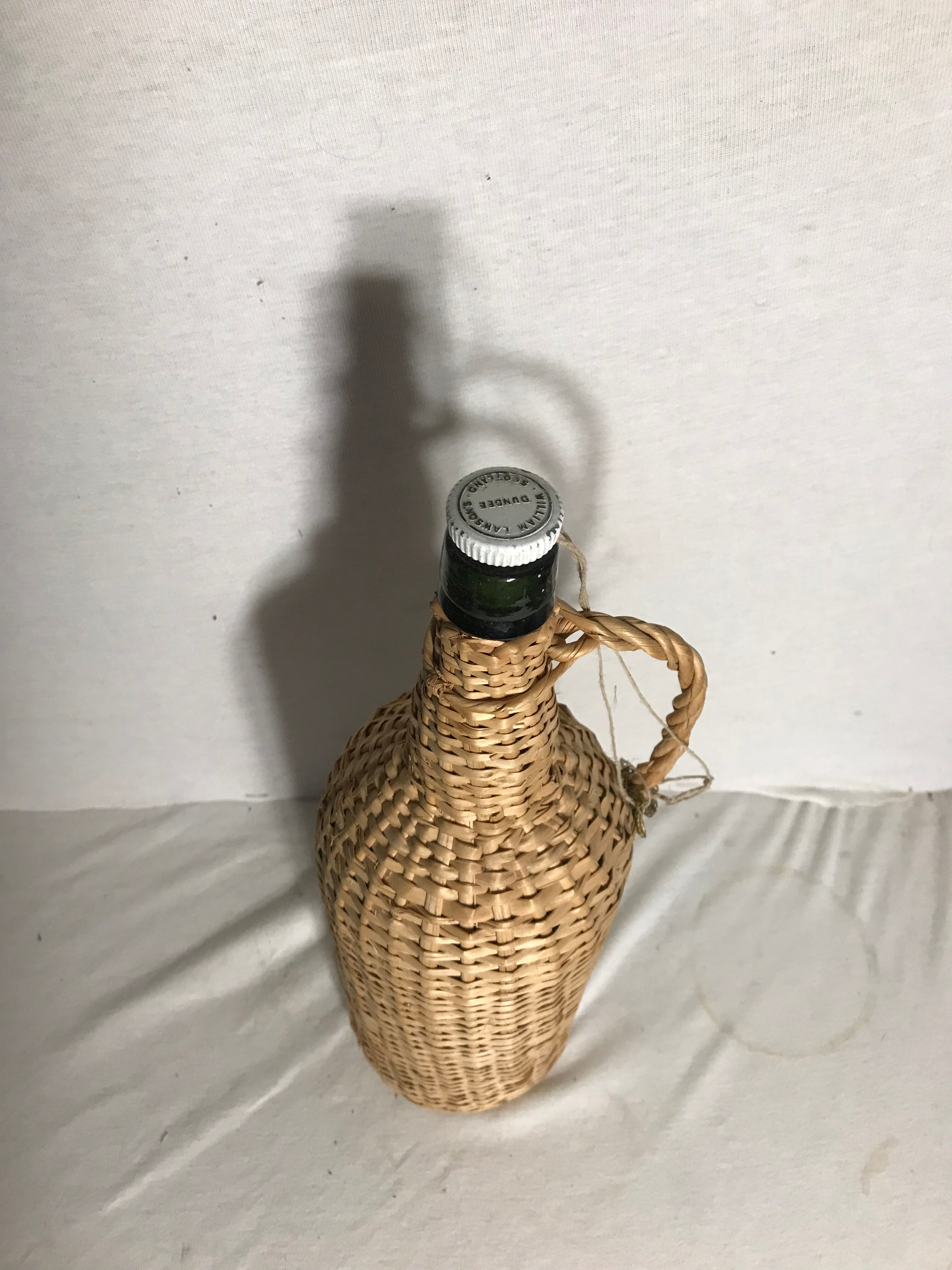 Demijohn bottle old woven wicker rattan + cove bottle vintage