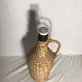 Bonbonne ancienne rotin osier tressé + anse bouteille vintage