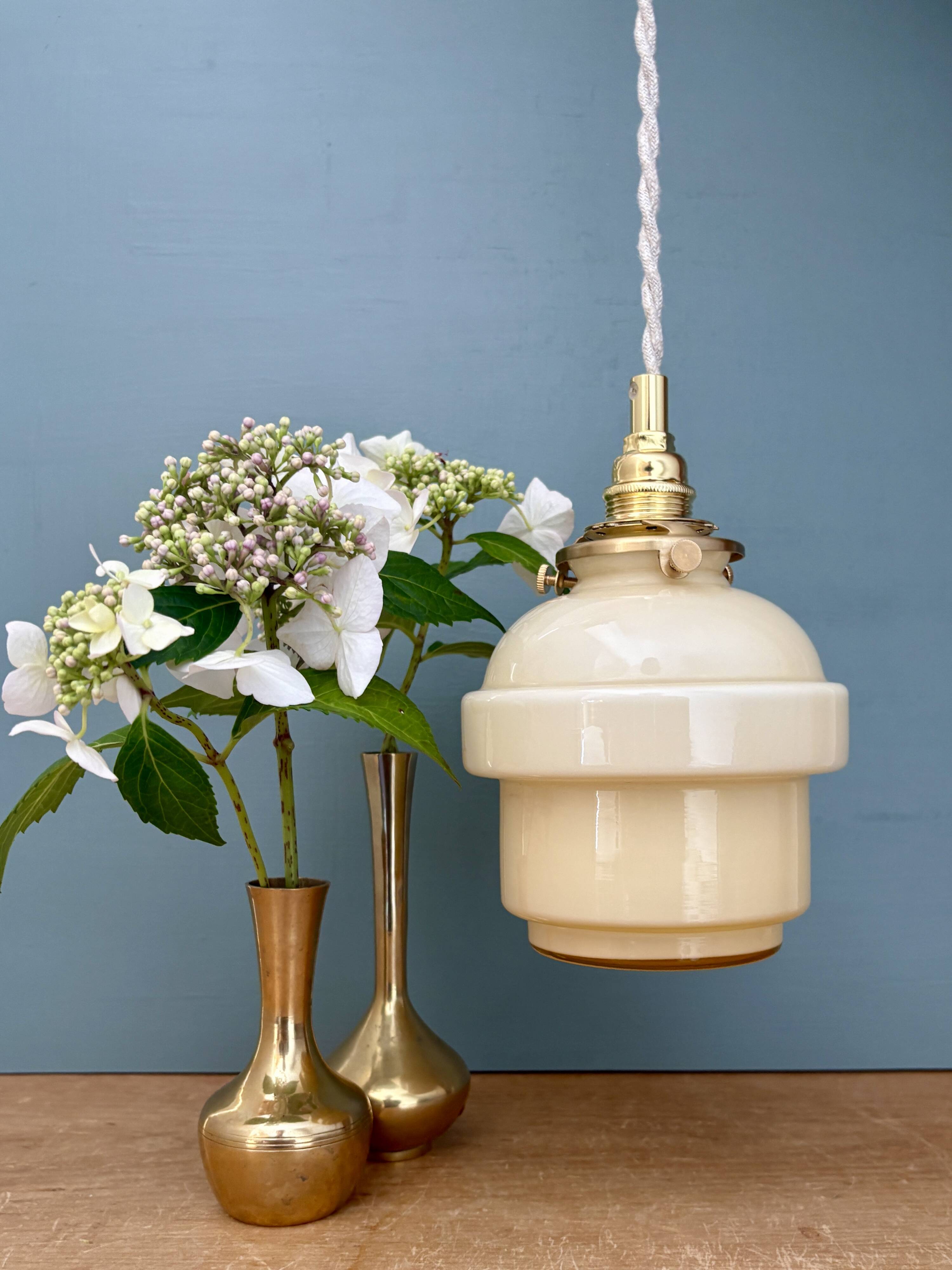 Vintage globe pendant light in pale yellow opaline glass
