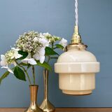 Vintage globe pendant light in pale yellow opaline glass