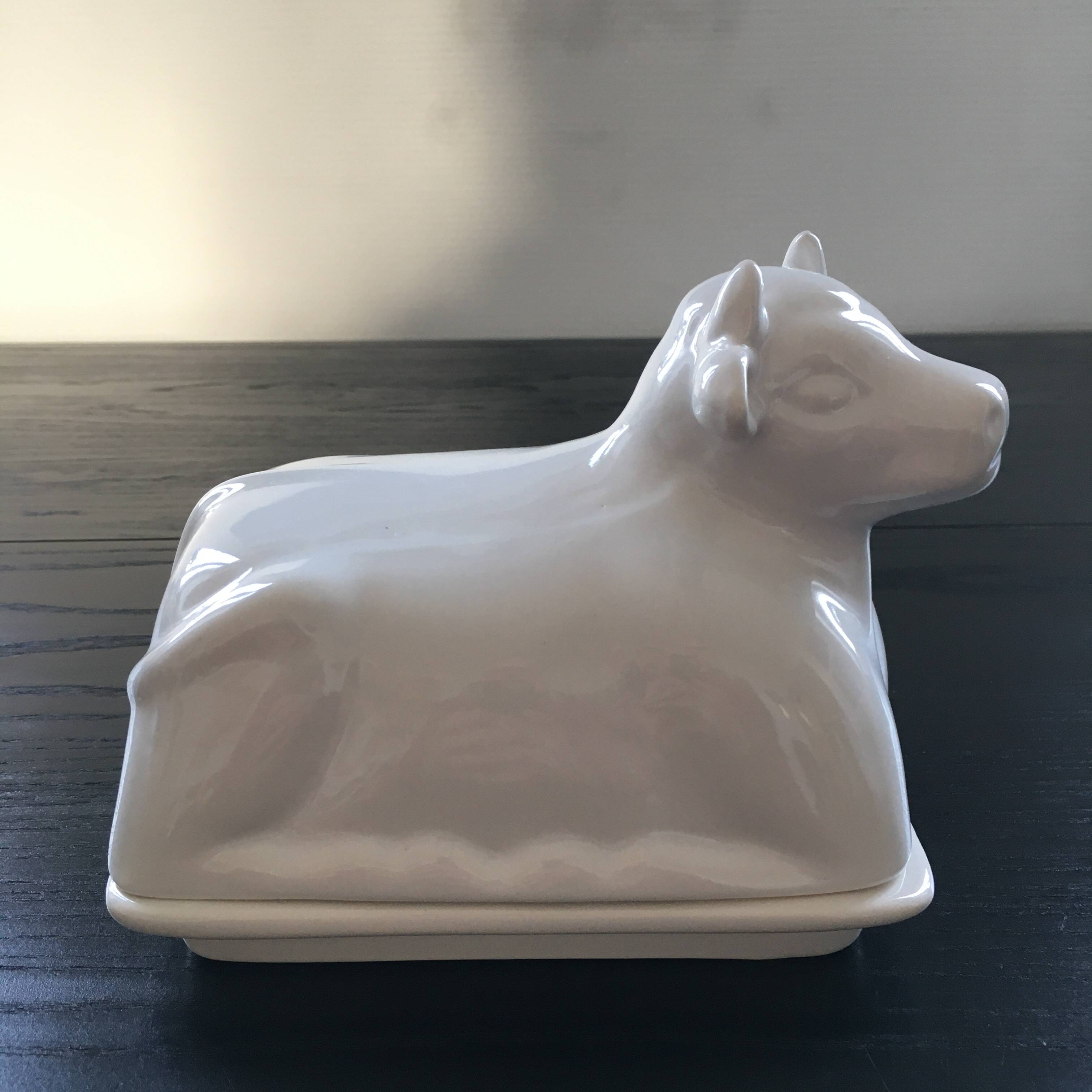 Porcelain cow butter dish