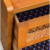 Rattan wardrobe and its compass-legged chest of drawers, 1960
