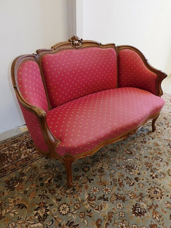 2-seater sofa bench Louis XV walnut from the 19th century