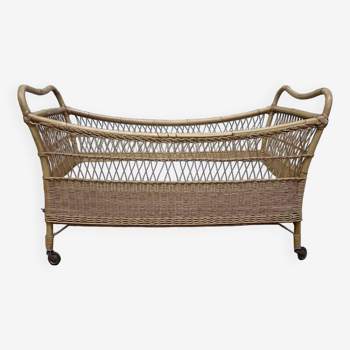 Vintage 50s bamboo and wicker baby bed