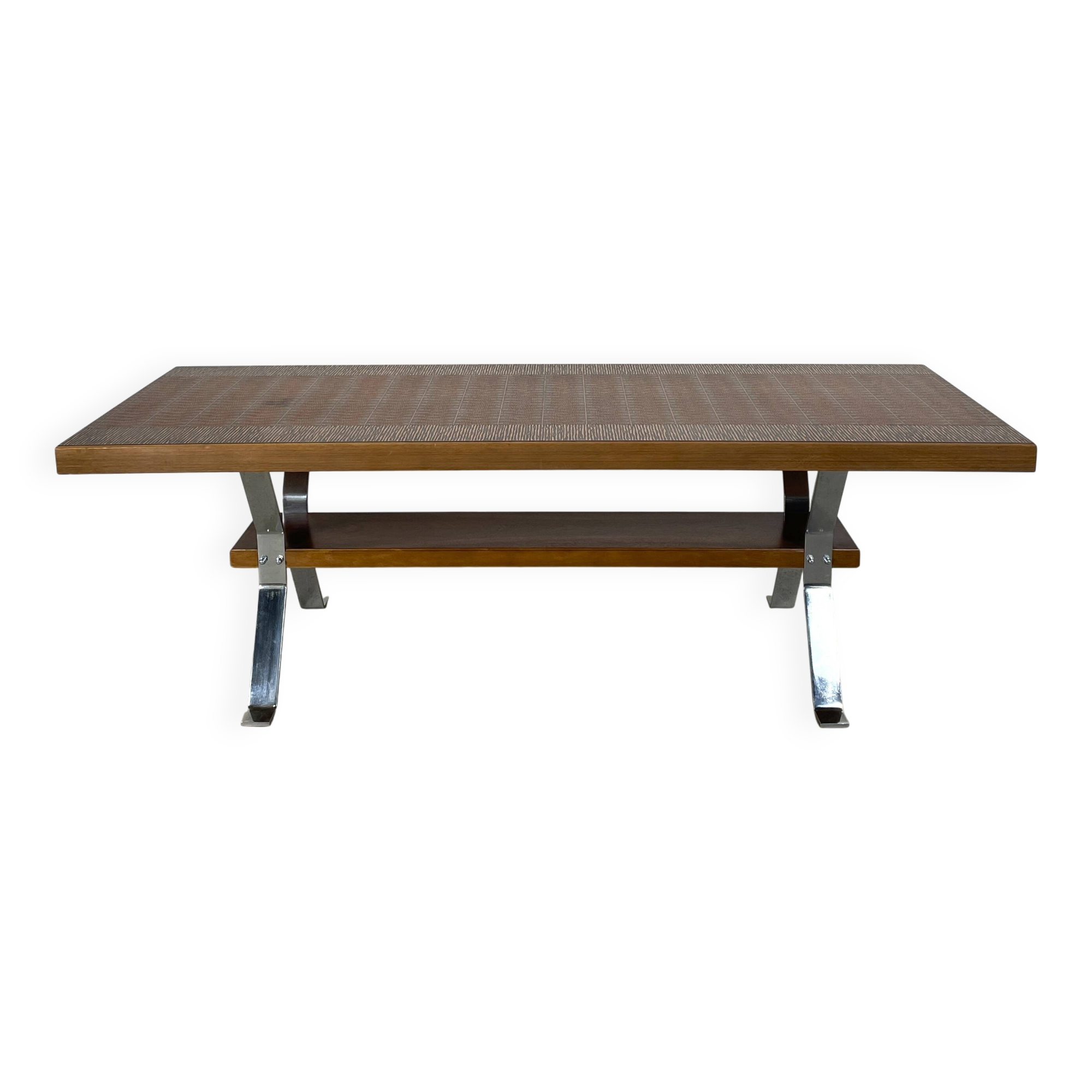 Vintage coffee table with copper top and chrome legs