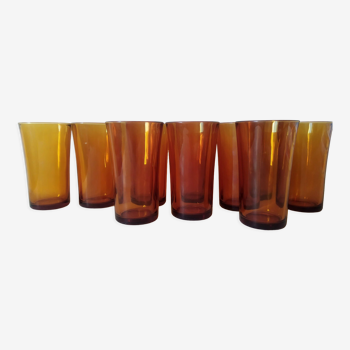 Set of 10 amber glasses by Duralex 70s