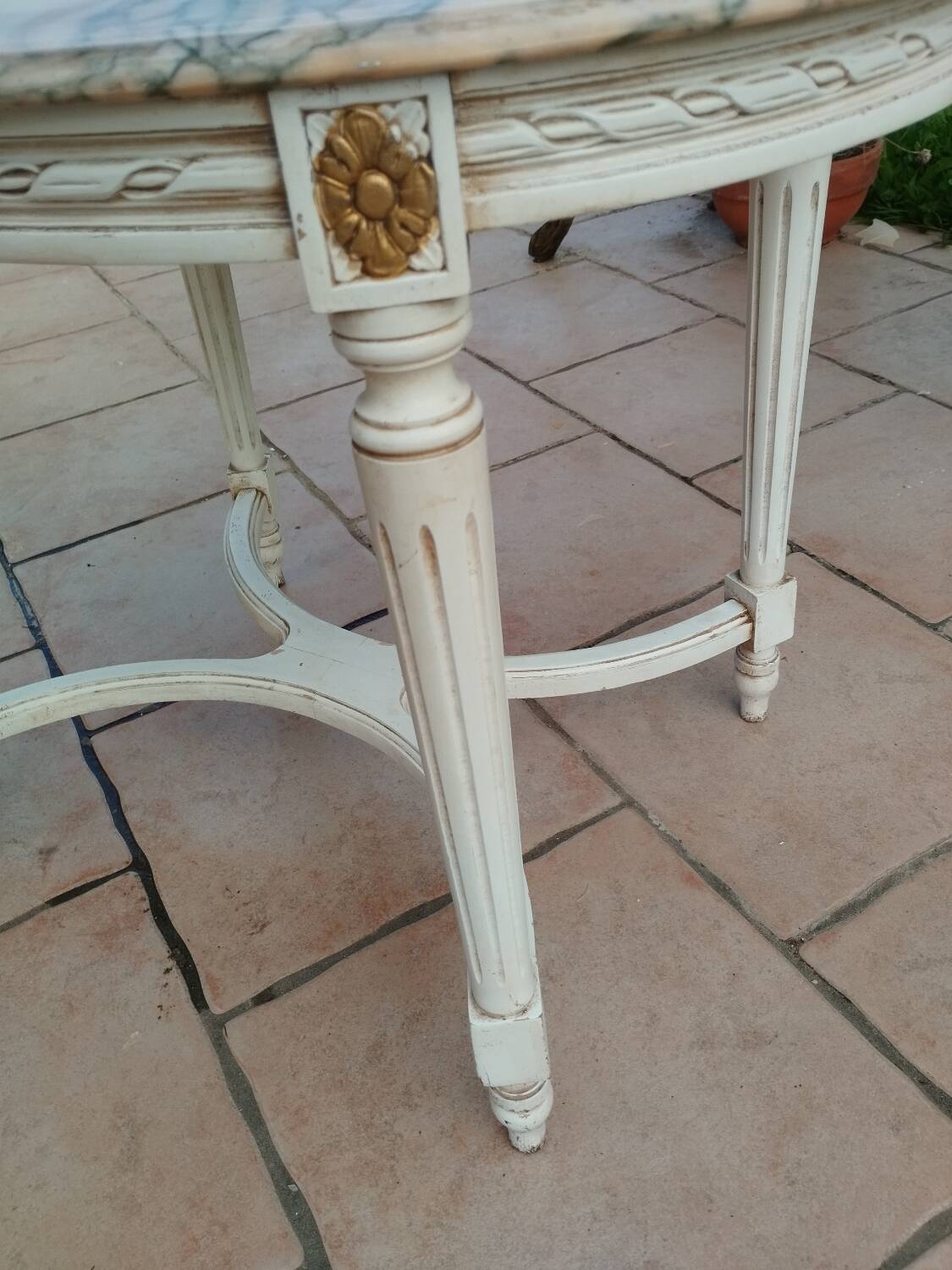 Antique Louis XVI style coffee table with marble top