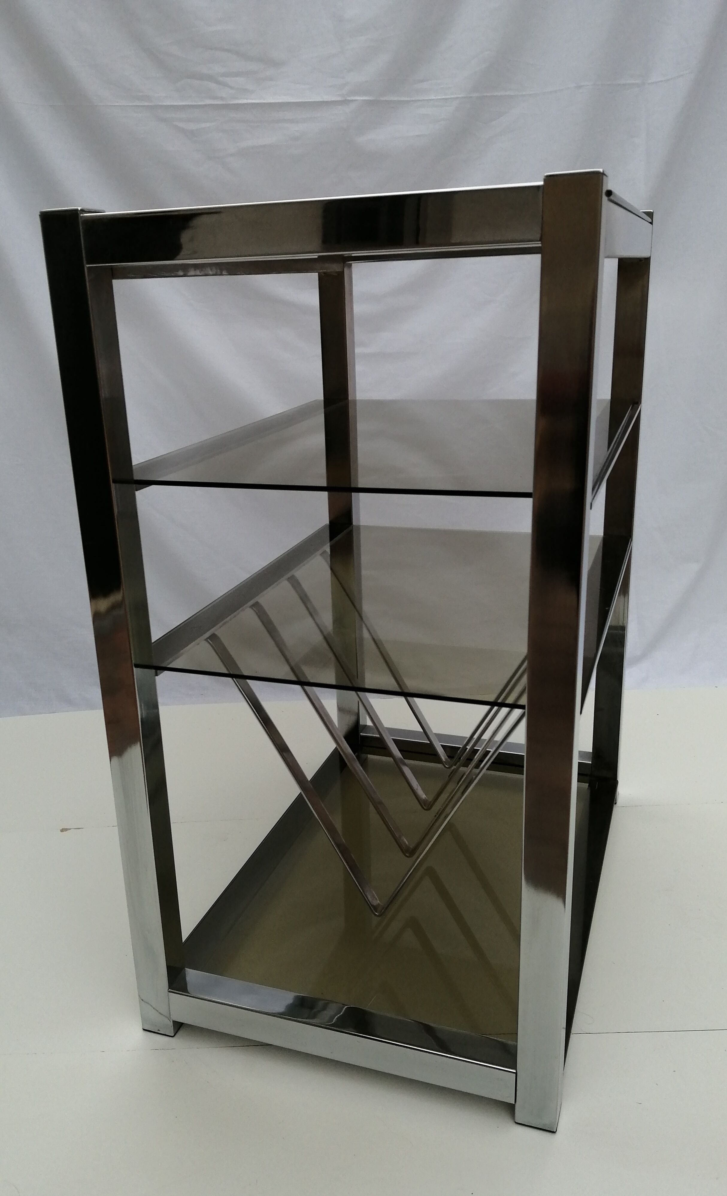 Hi-fi cabinet year 1970, chrome and smoked glass