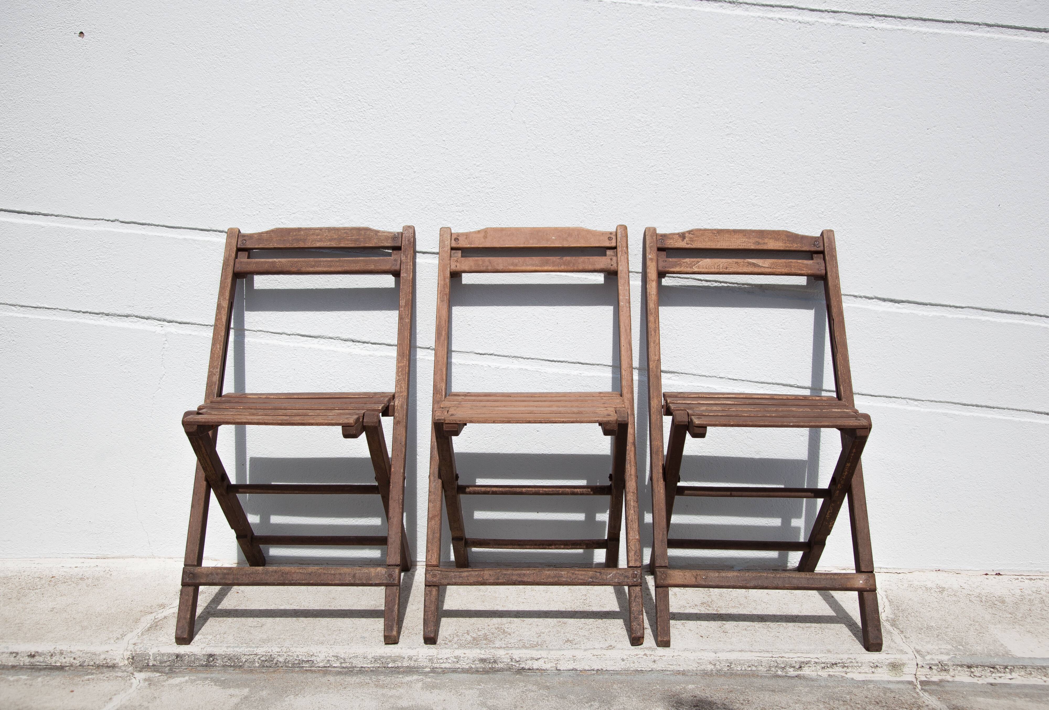 Set of 3 wooden folding chairs