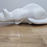 Elpa Alcobaca Portugal Ceramic White Cat Blue Glass Eyes, 1980s