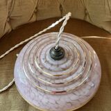 Art Deco opaline glass pendant light Clichy rose gold trim