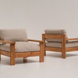 Minimalistic Mid-century Modern Lounge Chairs in Natural Wood, Italy, 1970s