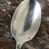 Set of 7 tablespoons in flowered silver metal with punch