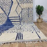 Vintage Azilal rug 310x246 cm - Blue geometric patterns