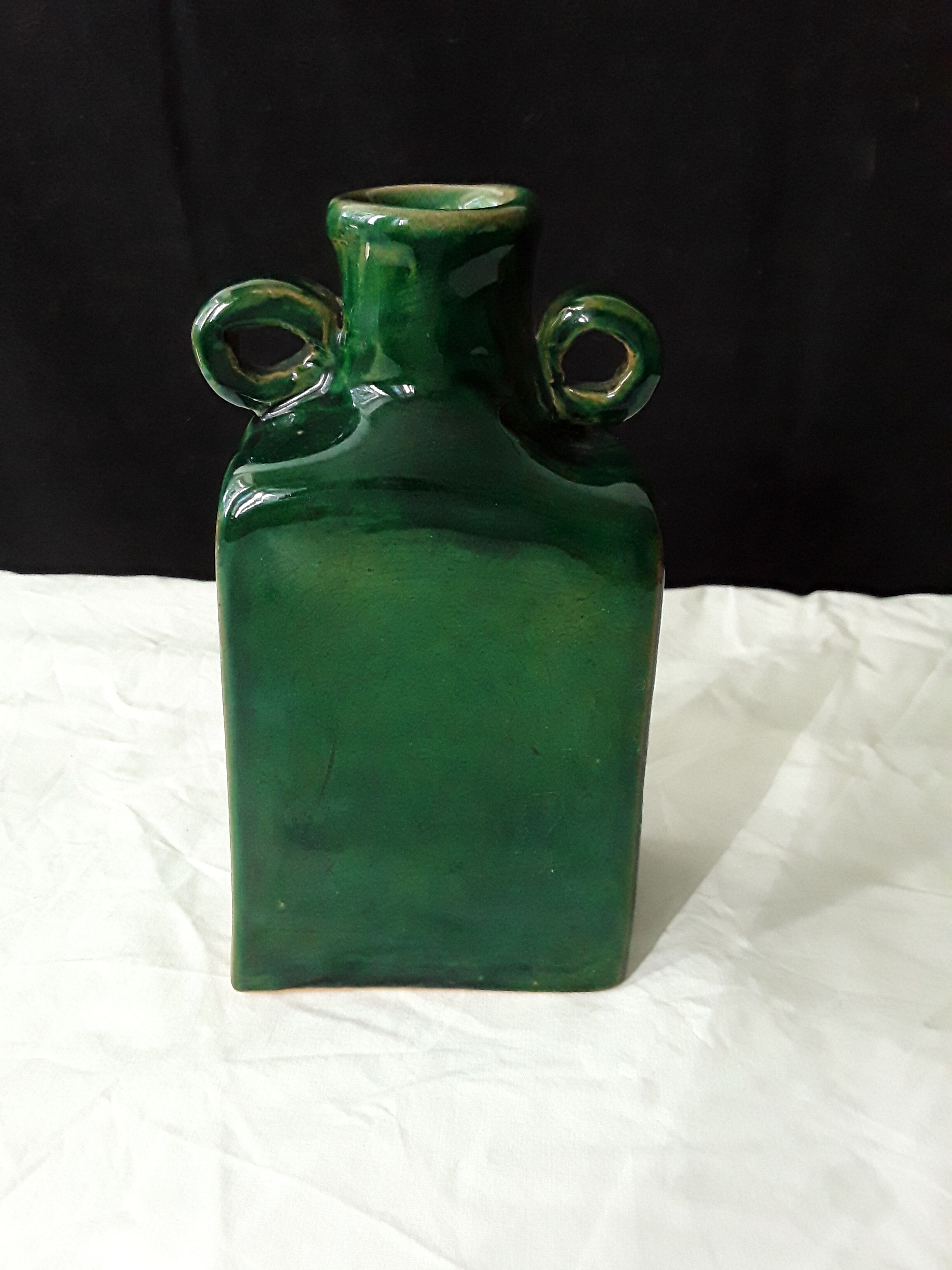 Vintage green vase with ears