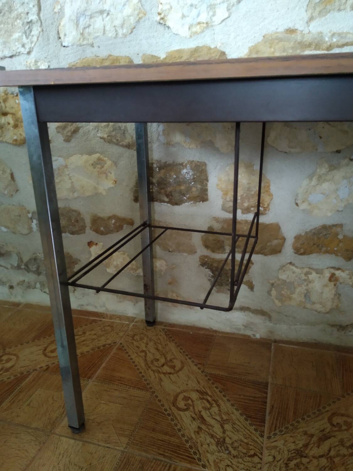 Metal and wood desk from the 1970s.