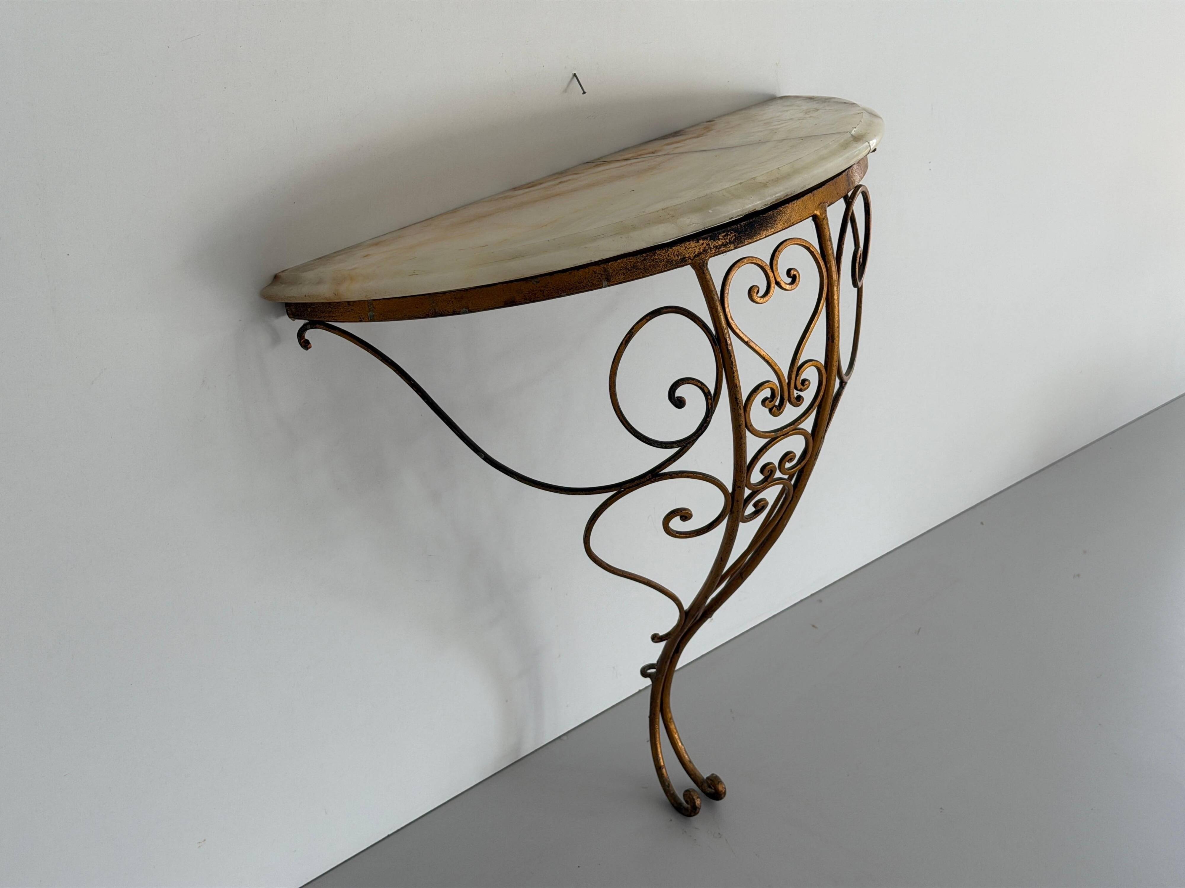 Mid-century floating wall console in wrought iron, 1950, Italy