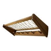 Vintage wooden wall coat rack with 6 hooks, chalet style.