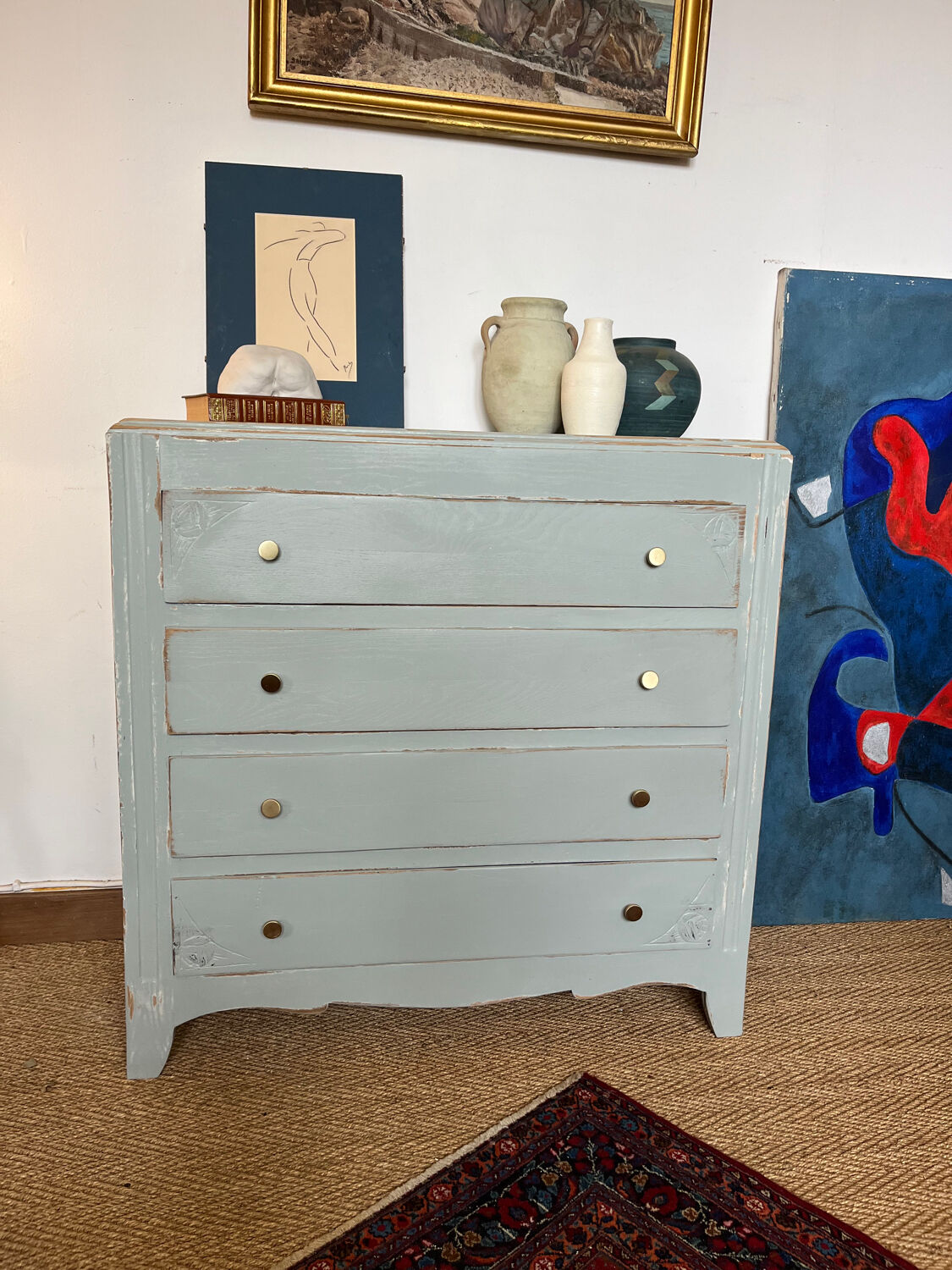 Vintage art deco wood chest of drawers