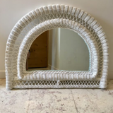 Vintage rattan mirror half moon white
