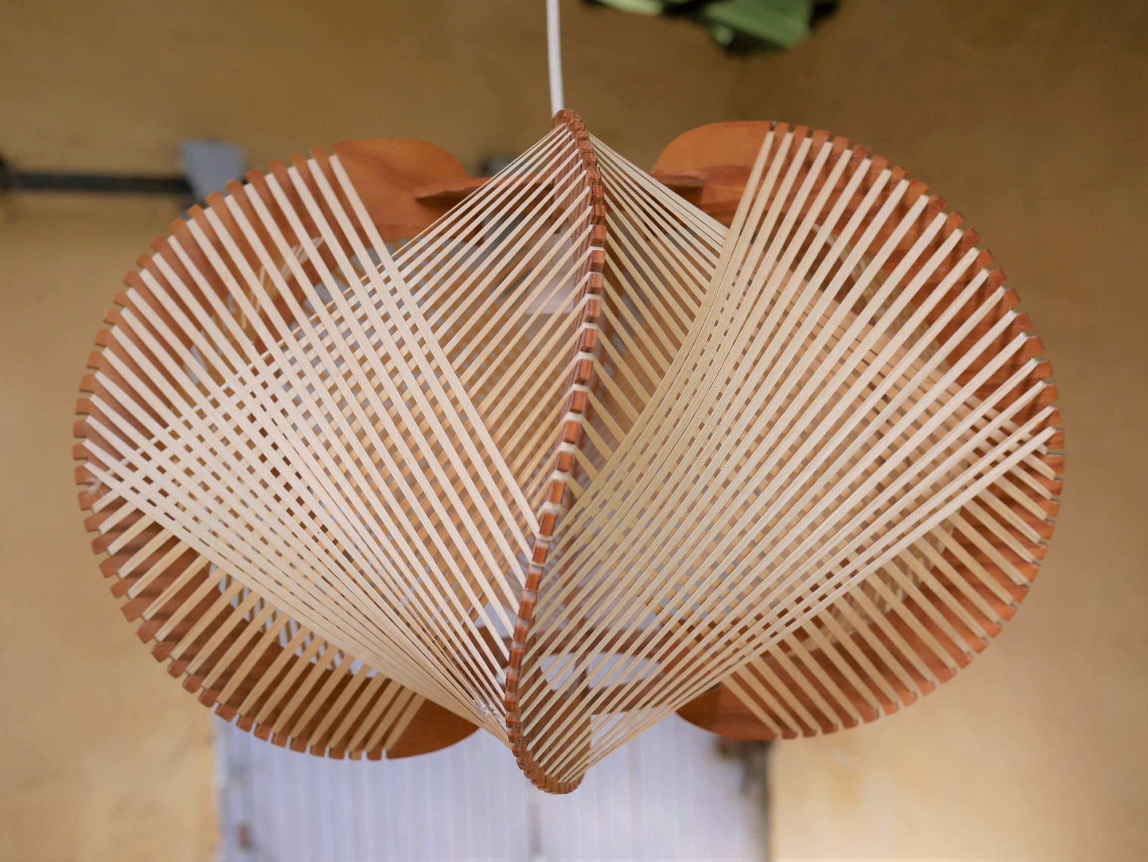 Large Scandinavian vintage wood and wire hanging