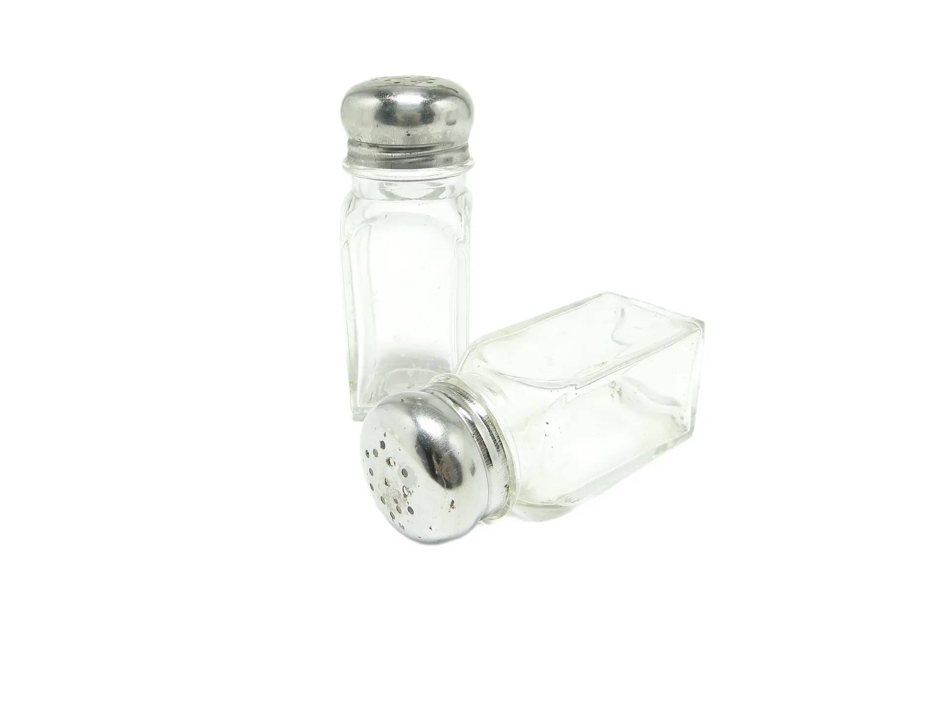 Salt shaker set, modernism, transparent glass, Poland, 1970s.