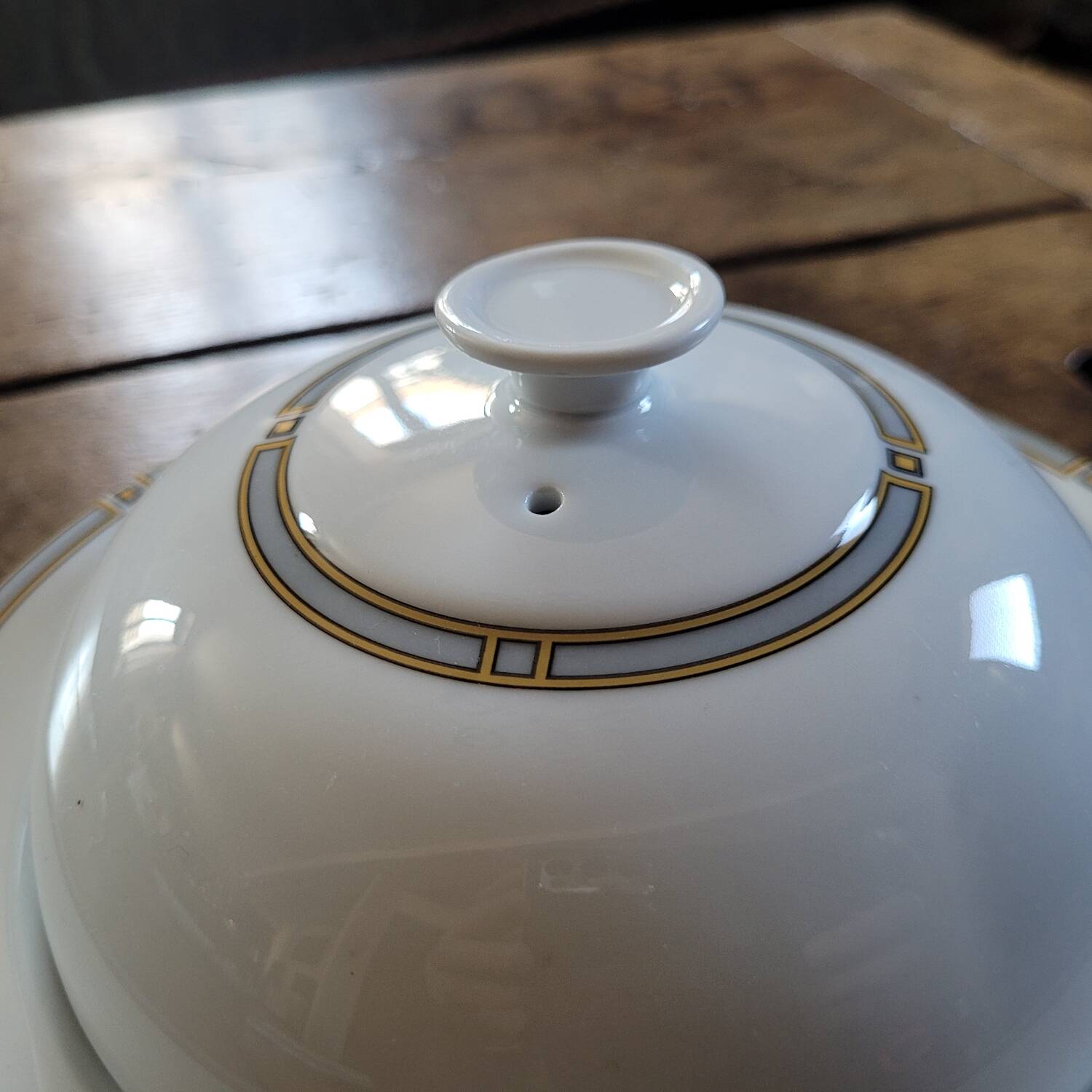 Pillivuyt Porcelain Butter Dish with Geometric Design