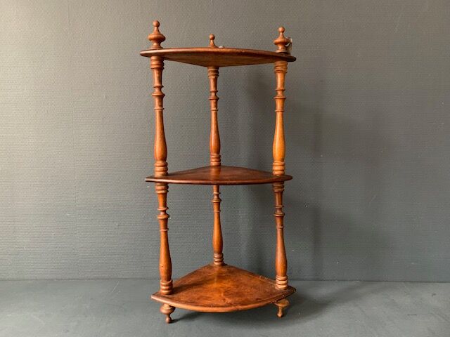 Small old corner shelf in turned wood, 19th century