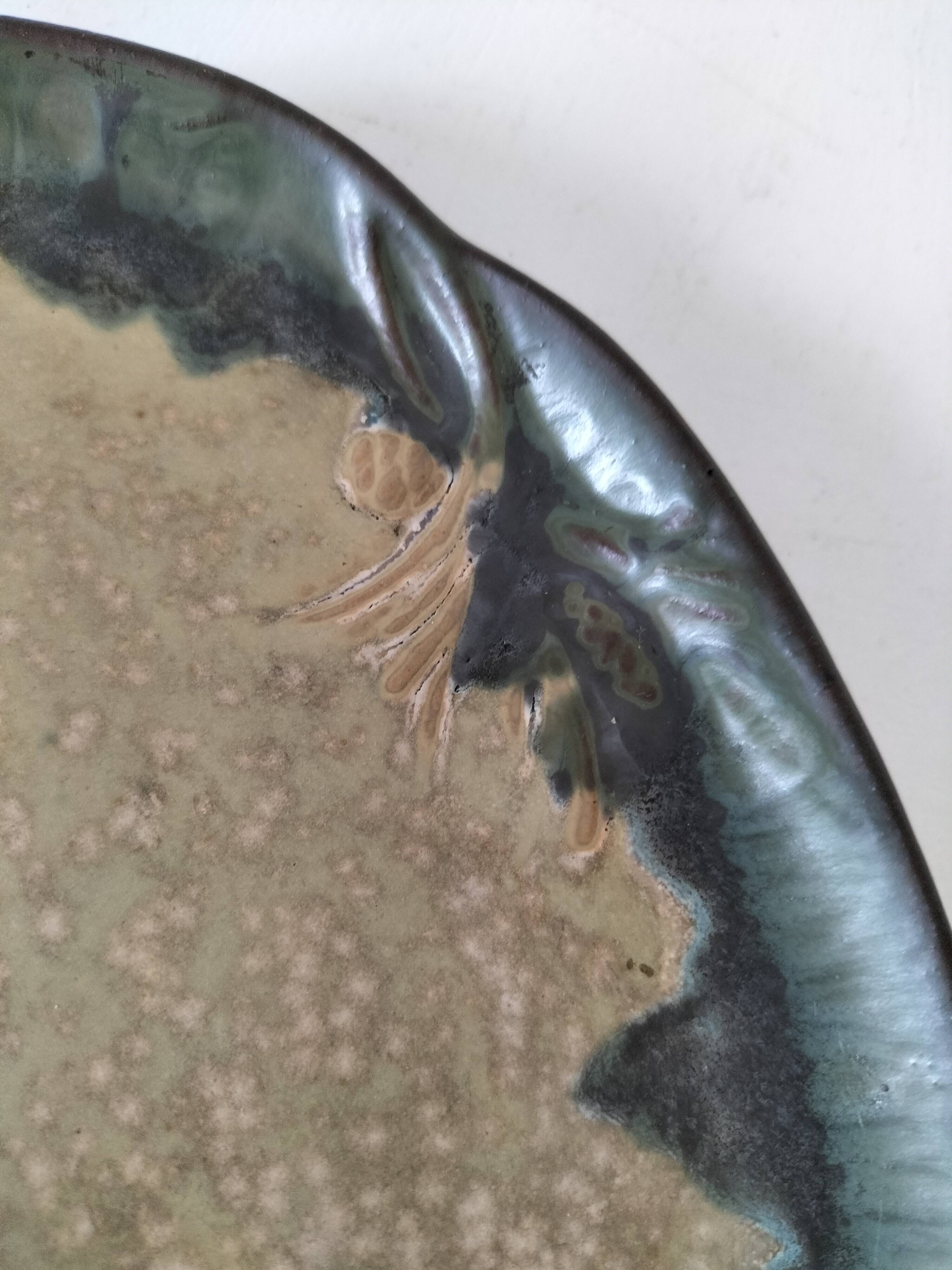 Pair of Denbac enamelled green and blue vide-poches.