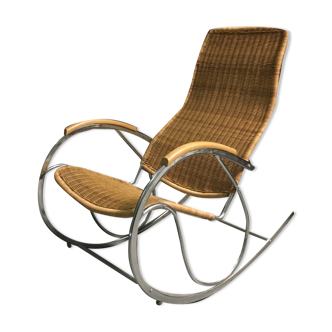 Chaise à bascule italienne en rotin des années 1970