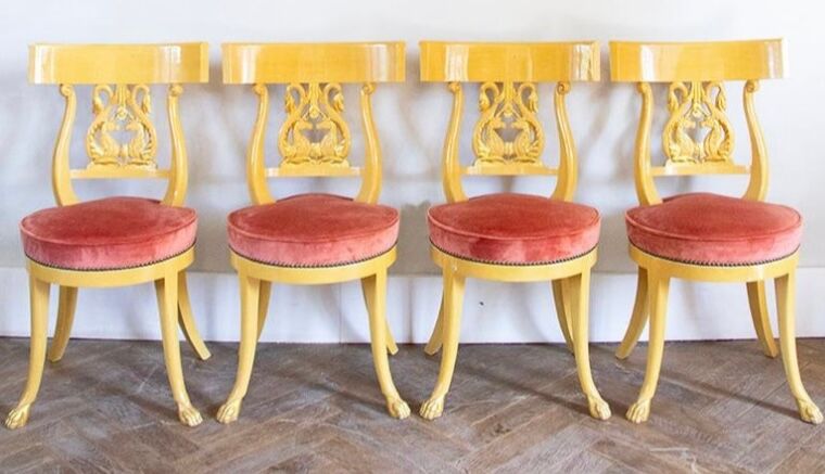 Set of 4 chairs, Italy, Gilded wood, Circa 1950