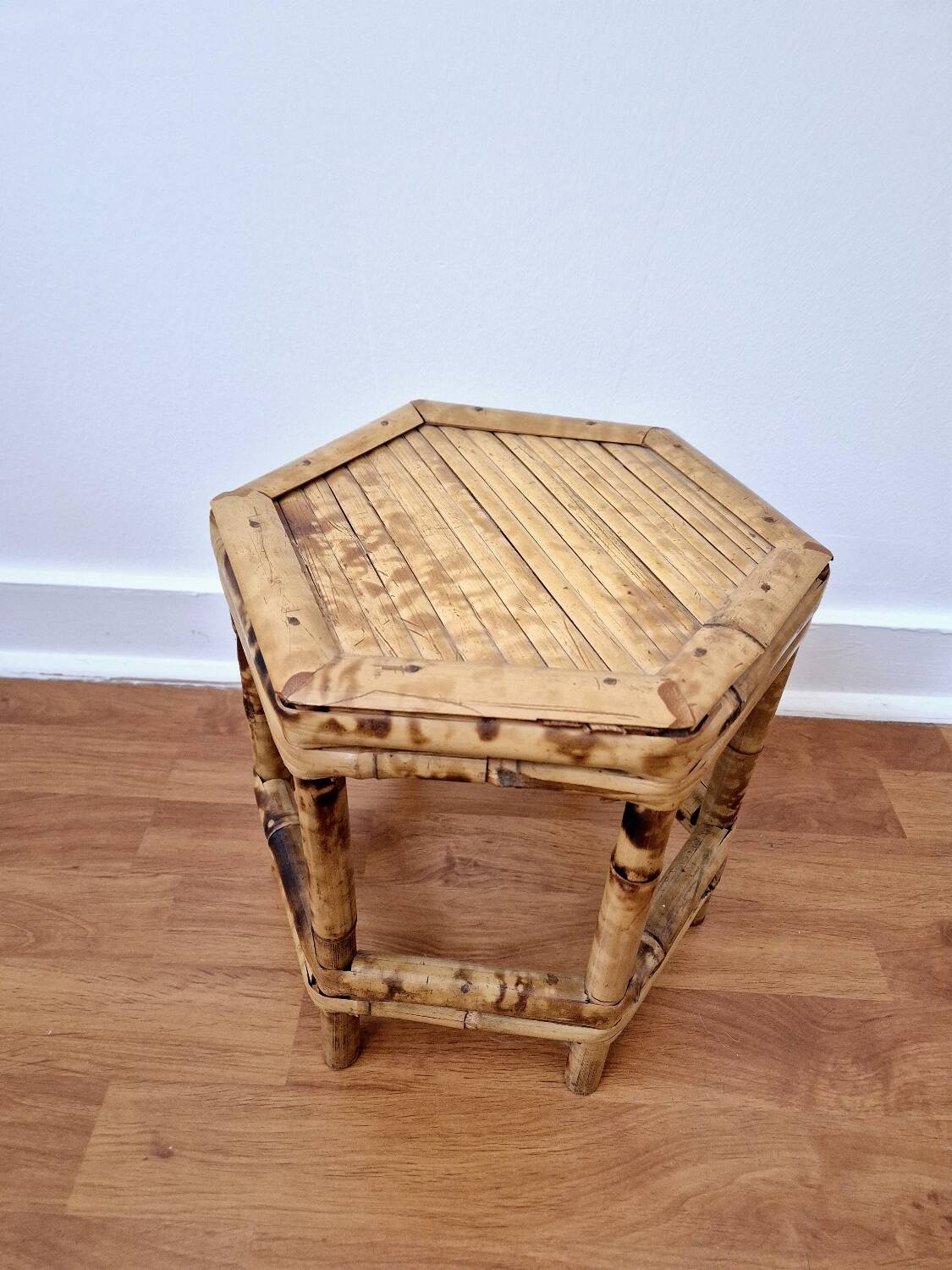Vintage bamboo stool, plant stand