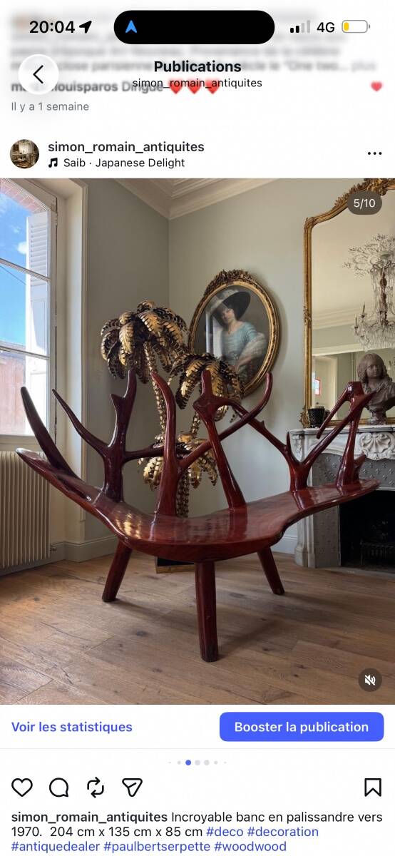 Rosewood bench, Italian work from the 1970s.