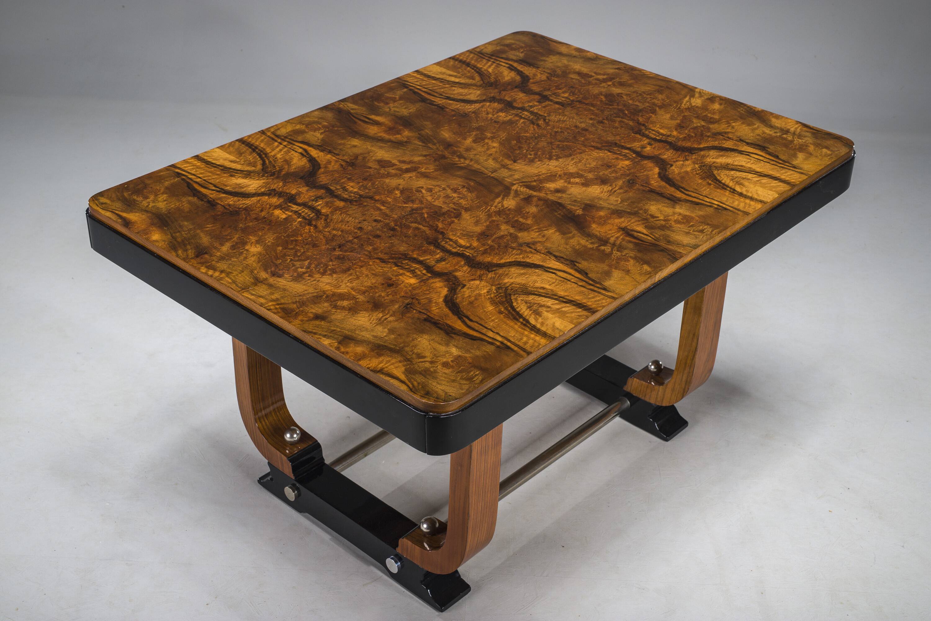 Art Deco French Walnut & Burl Dining Set, 1930s, Set of 7