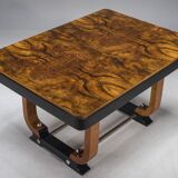 Art Deco French Walnut & Burl Dining Set, 1930s, Set of 7